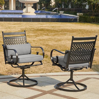 MELLCOM Patio Swivel Chair Set of 4, Heavy Duty Outdoor Dining Chairs with Cushions and Lumbar Pillows, Metal Patio Chairs Gentle Rocker for Outside, Garden Lawn & Porch, Backyard, Grey