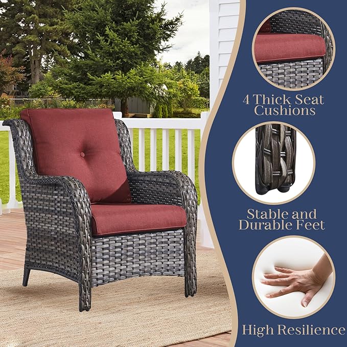 HUMMUH 4 Pieces Patio Furniture Set Wicker Patio Chairs Set of 2 with Ottomans Rattan Outdoor Furniture Conversation Set for Yard,Garden,Porch