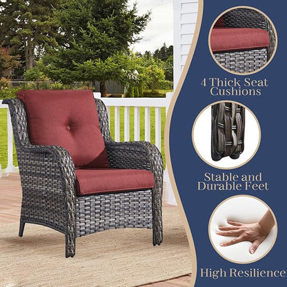 HUMMUH 4 Pieces Patio Furniture Set Wicker Patio Chairs Set of 2 with Ottomans Rattan Outdoor Furniture Conversation Set for Yard,Garden,Porch