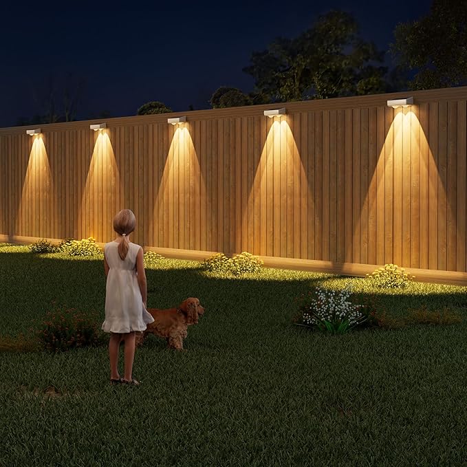 VOLISUN Solar Fence Lights Outdoor 8 Pack, 10 Colors ＆ Color Changing Fence Lights Solar Powered, IP65 Waterproof Solar Lights for Fence, Garden, Patio, Backyard, Railing, Deck, Wall, Pool（White）