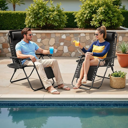 Homall Zero Gravity Chair Patio Folding Lawn Lounge Chairs Outdoor Lounge Gravity Chair Camp Reclining Chair with Pillows for Poolside Backyard and Beach Set of 2 (Dark Black)