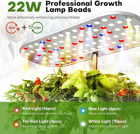 Ahopegarden Hydroponics Growing System Kit Indoor Herb Garden with Grow Light 12 Pods, with LCD Touch Panel Hydroponic Planter, Planting Height Up to 17", Grower Harvest Fresh Veggie Lettuce, White