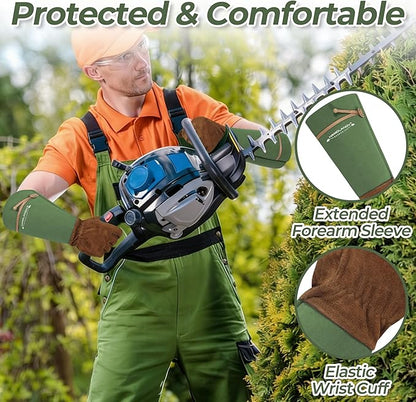 HLDD HANDLANDY Long Gardening Gloves for Women Men - Leather Rose Pruning Gloves Thorn Proof - Breathable Working Glove