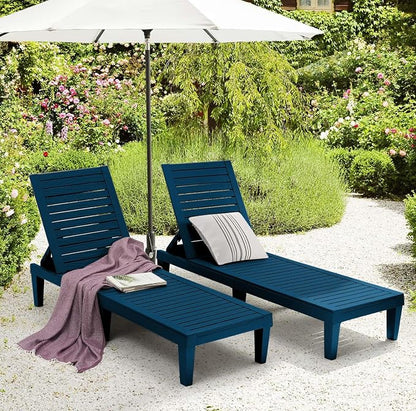 Nestl Sun Tanning Chair - Blue Chaise Lounge Chair Outdoor, Lightweight Pool Lounge Chairs Set of 2, Adjustable 5-Position Reclining Lawn Chair, Waterproof Beach Outdoor Lounge Chairs