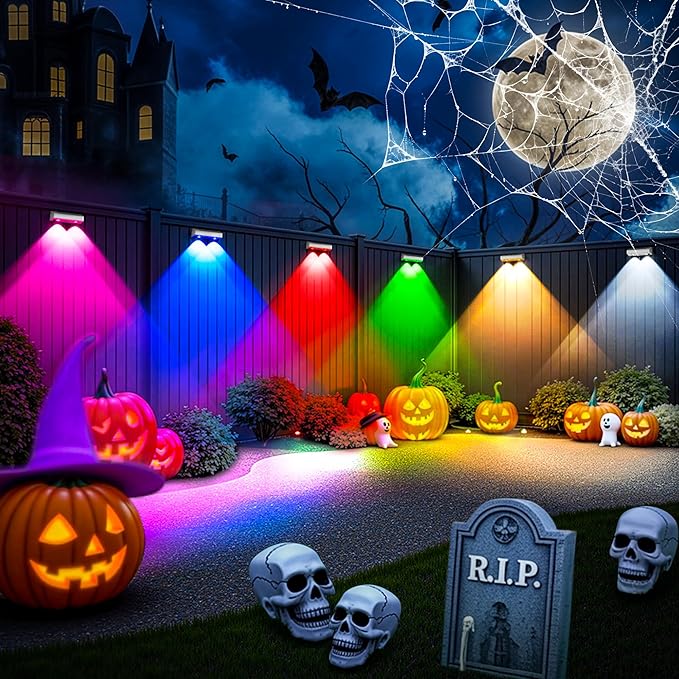 SOLPEX Solar Fence Lights Outdoor, 9 Fixed Colors ＆ Color Changing Fence Solar Lights Outdoor Waterproof IP65, LED Deck Lighting for Backyard Wall Step Patio Railing Pool Porch (8 Pack)