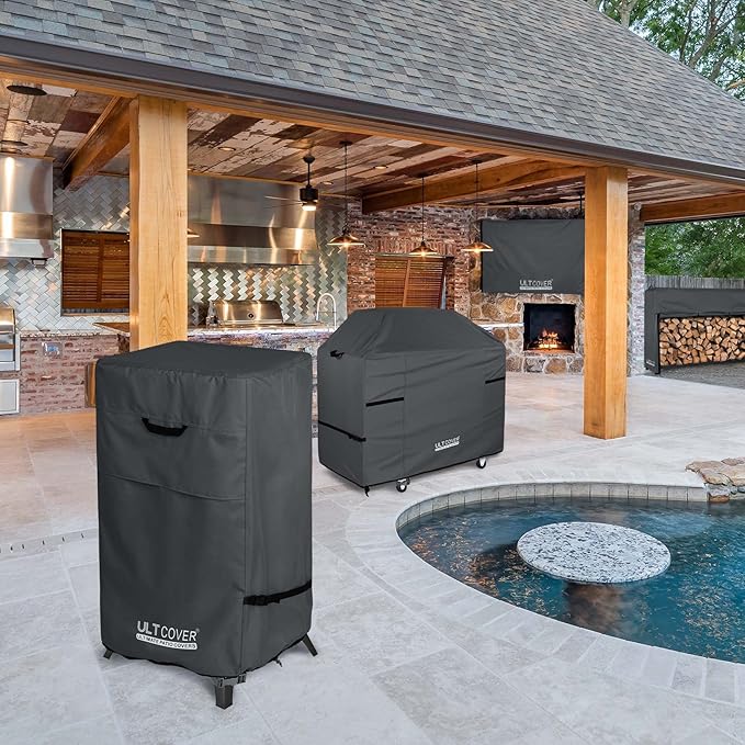 ULTCOVER Waterproof Vertical Electric Smoker Cover 30 inch for Most Square Gas Propane BBQ Smokers Size Upto 22W x 20D x 35H inch, Black