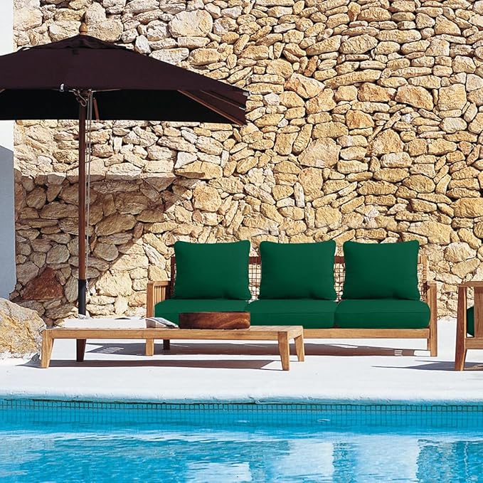 Sundale Outdoor Olefin Deep Seat Cushion, Patio Chair Cushion and Pillow, Water-Resistant Sectional Sofa Pad with Straps Dark Green, 23 x 26 x 4 Inches