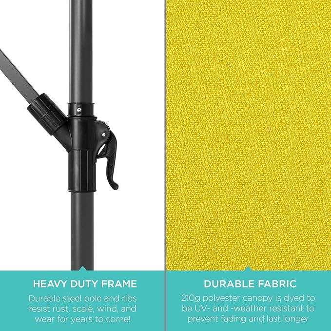 Best Choice Products 10ft Solar LED Offset Hanging Market Patio Umbrella for Backyard, Poolside, Lawn and Garden w/Easy Tilt Adjustment, Polyester Shade, 8 Ribs - Yellow