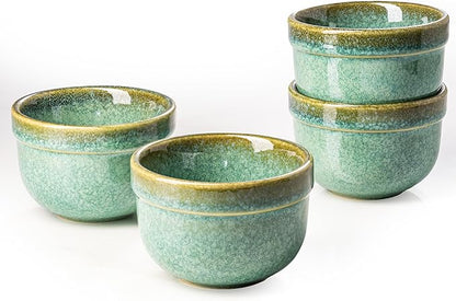 Henten Home 6 oz Ramekins Set Oven Safe, Ceramic Creme Brulee Ramekins Set of 4, Baking Cups for Pudding, Souffle, Ice Cream, Snack, Dipping (Green)