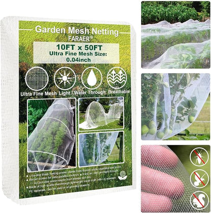 Garden Netting, Pest Barrier Plant Covers 10x50Ft Net Ultra Fine Mesh Protection Netting for Vegetable Fruits Flowers Crops Greenhouse Row Cover Raised Bed Insect Barrier Screen Protection Net Cover