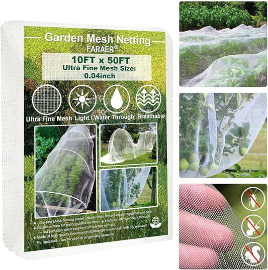 Garden Netting, Pest Barrier Plant Covers 10x50Ft Net Ultra Fine Mesh Protection Netting for Vegetable Fruits Flowers Crops Greenhouse Row Cover Raised Bed Insect Barrier Screen Protection Net Cover