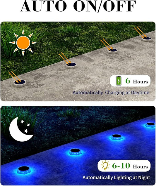 DetarZinLED 6 Packs Solar Driveway Lights Outdoor IP68 Waterproof, Blue Deck Step Lights Solar Powered, Solar Stair Light Stick on LED Light for Dock, Garage, Pool, Fence, Garden Pathway