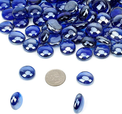 onlyfire Flat Fire Glass Beads for Propane Fire Pit, 1/2 Inch Reflective Firepit Glass Rocks 10 Pounds Flat Marbles for Gas Fireplace and Fire Pit Table, High Luster Royal Cobalt Blue