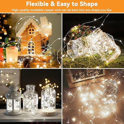 Solar String Lights Outdoor Waterproof 6 Pack Total 198ft 600LED 8 Modes Twinkle Lights Solar Fairy Lights for Patio, Garden Yard Party Tree Christmas Halloween Decoration, White