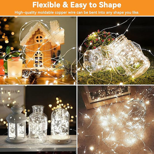 Solar String Lights Outdoor Waterproof 6 Pack Total 198ft 600LED 8 Modes Twinkle Lights Solar Fairy Lights for Patio, Garden Yard Party Tree Christmas Halloween Decoration, White