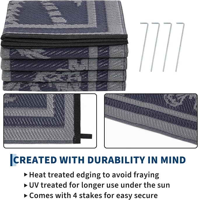 Garvee Outdoor Rug 9x12 Waterproof for Patios, Reversible Plastic Straw Rug, Tropical Leaf Indoor Outdoor Rugs, Large Area Rug for RV, Camping, Deck, Picnic Mat, Outside Carpet