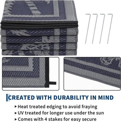 Garvee Outdoor Rug 9x12 Waterproof for Patios, Reversible Plastic Straw Rug, Tropical Leaf Indoor Outdoor Rugs, Large Area Rug for RV, Camping, Deck, Picnic Mat, Outside Carpet