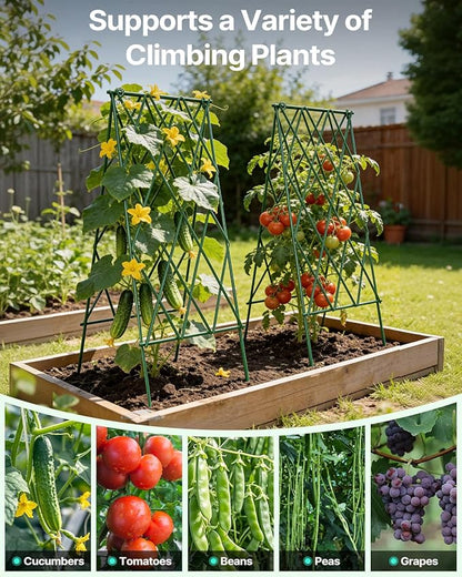 Suteck Cucumber Trellis 39.2" 2 Pack A-Frame – Foldable Metal Garden Trellis for Cucumbers, Peas, Beans & Climbing Plants, No Assembly Required Plant Support, Ideal for Raised Beds, Patios & Backyards