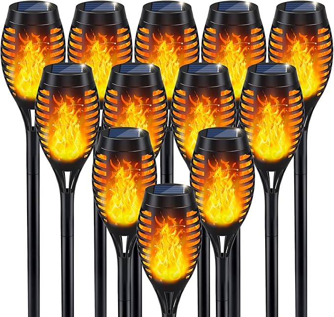 IkeeRuic Solar Flame Torch Lights for Outdoor Decoration, 12Pack Outdoor Lights Solar Powered Waterproof, LED Torches for Outside Decor, Luces Solares Outdoor Decorations for Yard Patio Garden Art