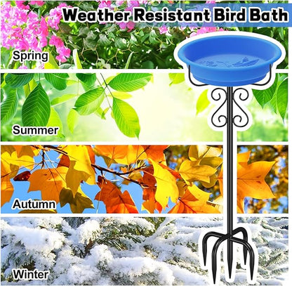40in Freestanding Bird Bath for Outdoors, Rustproof 5-Prong Metal Stake with Removable Plastic Bowl, Easy Clean Birdbath for Garden Patio Yard Decor (Blue)