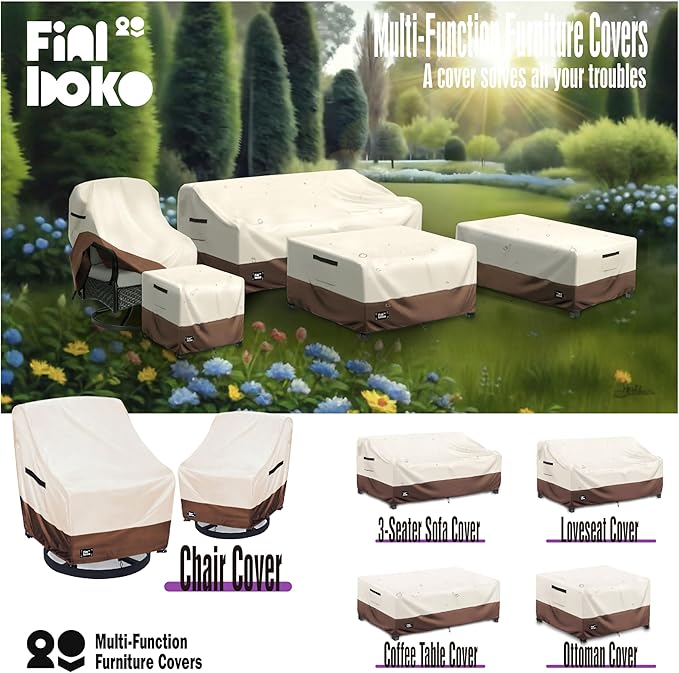 Patio Ottoman Cover,32"L x 32"W x 16"H Square Patio Dining Table Cover for Outdoor Furniture,100% Waterproof 600D Heavy Duty Outdoor Table Cover,Beige&Brow