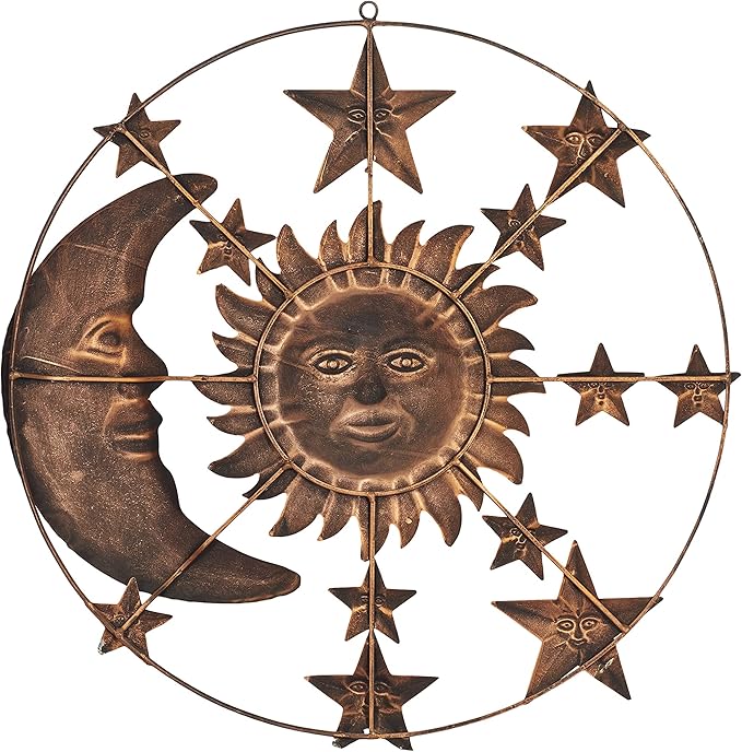 Deco 79 Metal Sun and Moon Home Wall Decor Indoor Outdoor Wall Sculpture with Stars, Wall Art 21" x 1" x 21", Bronze