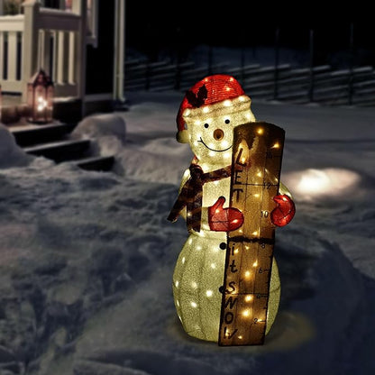 Alpine Corporation 43" H Let It Snow White Fabric Snowman with LED Lights, Indoor and Outdoor Christmas Decor