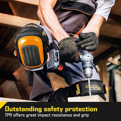 COOLJOB Professional Knee Pads with Heavy Duty Anti-Slip Cap, Comfortable Foam Cushion and Extra Thick Gel Padding for Construction Flooring, Reinforced & Adjustable Straps, Orange