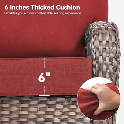 Luxury 6" Outdoor Cushions for Patio Furniture, 24x24x6" Thick Seat Cushion Set of 4, Fade Resistant Couch Chair Replacement Cushions High Density Deep Wicker Chair Cushion w/ Removable Cover, Red