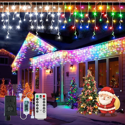 XZAI 800LED 72FT, Fairy Icicle String Lights, Plug-in, Multi-Color & Cool White, Christmas Party Decors, Remote, 8 Modes, Timer, Dimmable, IP65 Waterproof, Hanging for Outdoor & Indoor Use