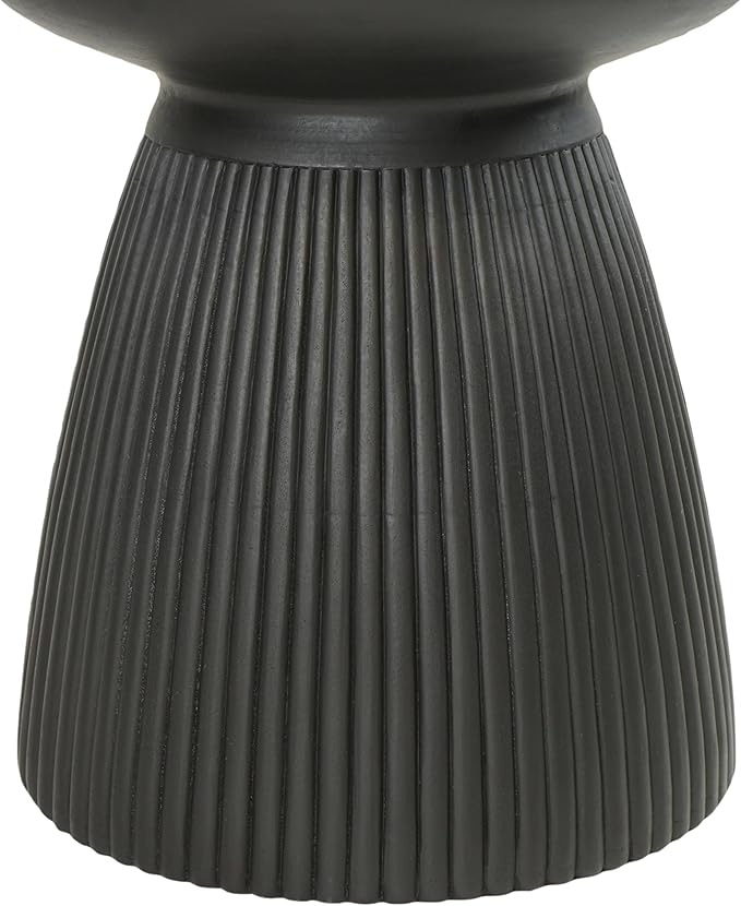Christopher Knight Home Round Side Table, Outdoor Concrete End Table, Vertical Texture Accent Table, Decorative Side Table, Stylish End Table for Patio Balcony Beach Pool Side, Matte Black