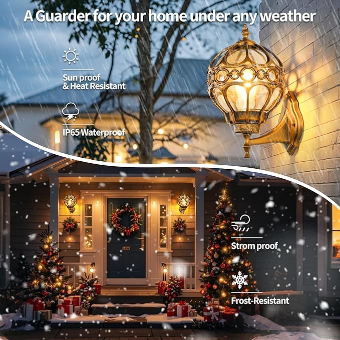 Globe Outdoor Wall Lights Fixtures, Anti Rust Gold Sphere Porch Wall Light,Aluminum Waterproof Outside spherical hardwired Lights for House Patio Porch Backyard Garage Front Door No Sensor,Large