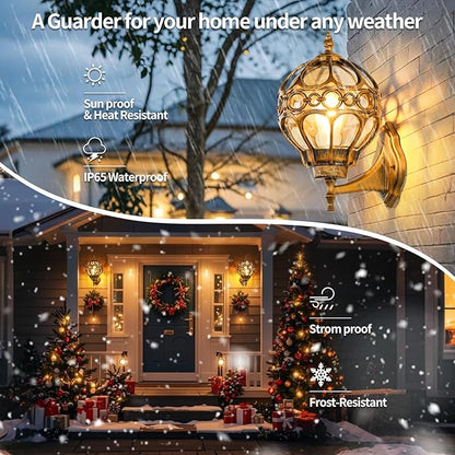 Globe Outdoor Wall Lights Fixtures, Anti Rust Gold Sphere Porch Wall Light,Aluminum Waterproof Outside spherical hardwired Lights for House Patio Porch Backyard Garage Front Door No Sensor,Large