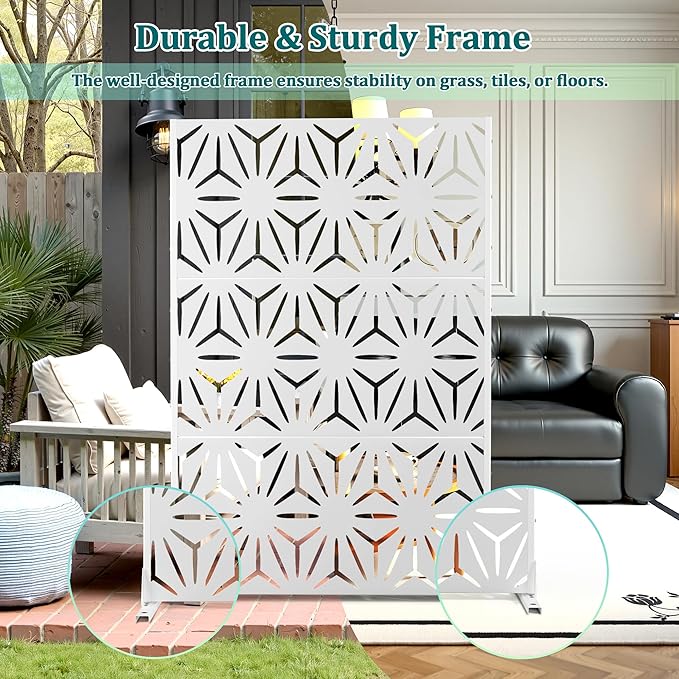 Metal Privacy Screen Outdoor Privacy Screen, Freestanding Fence Panel for Outside, 72''H×47''W, Decorative Screen Panel for Backyard/Patio/Deck