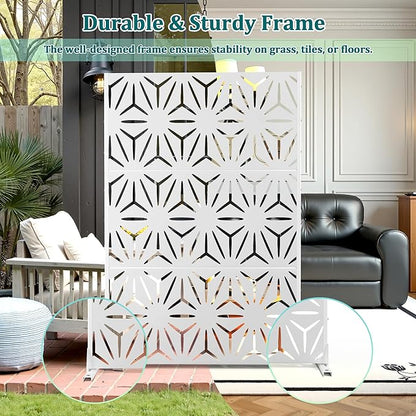 Metal Privacy Screen Outdoor Privacy Screen, Freestanding Fence Panel for Outside, 72''H×47''W, Decorative Screen Panel for Backyard/Patio/Deck