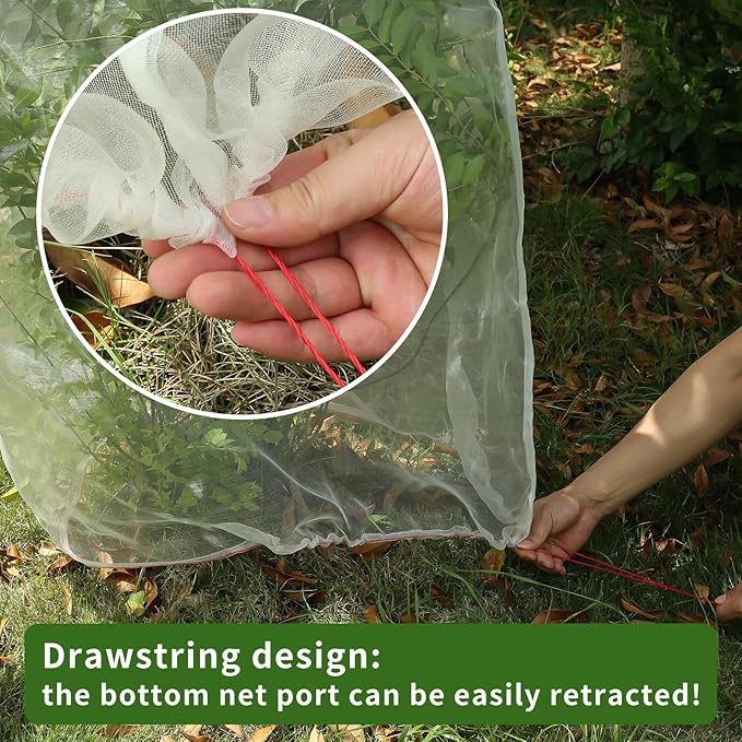 Garden Netting Plant Covers with Drawstring, Ultra-Fine Mesh Bird Netting for Garden, Reusable Fruit Tree Netting Protector for Blueberry Bushes, Tomato, Strawberry & Vegetable Protection
