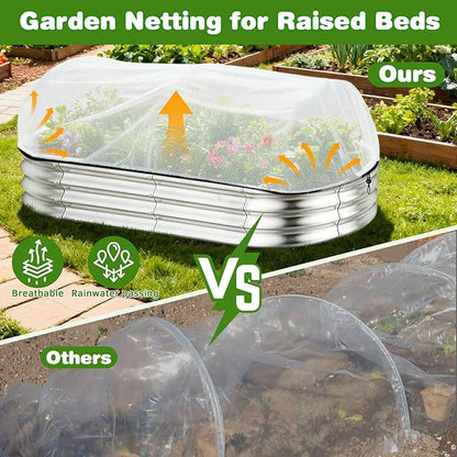 2 Pack Garden Netting for 8x4x1ft Raised Beds, Ultra-Fine Mesh Plant Covers with Drawstring&10 Clips, Bird, Pest & Small Animal Barrier for Protecting Vegetables, Fruits & Flowers