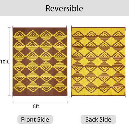 Anidaroel Patio Rugs Outdoor 8x10ft Waterproof, Reversible Camping Rugs for Outside RV, Outdoor Plastic Straw Outside Area Rugs for Patio, Backyard, Pool Deck, Picnic (Yellow&Brown,8‘x10')