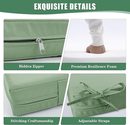 Outdoor Chair Cushions Set of 4, Waterproof Back Pillow and Seat Cushion Set for Patio Furniture, Outdoor Sofa Replacement Cushions with Removable Cover, 24 x 24 Inch, Sage Green