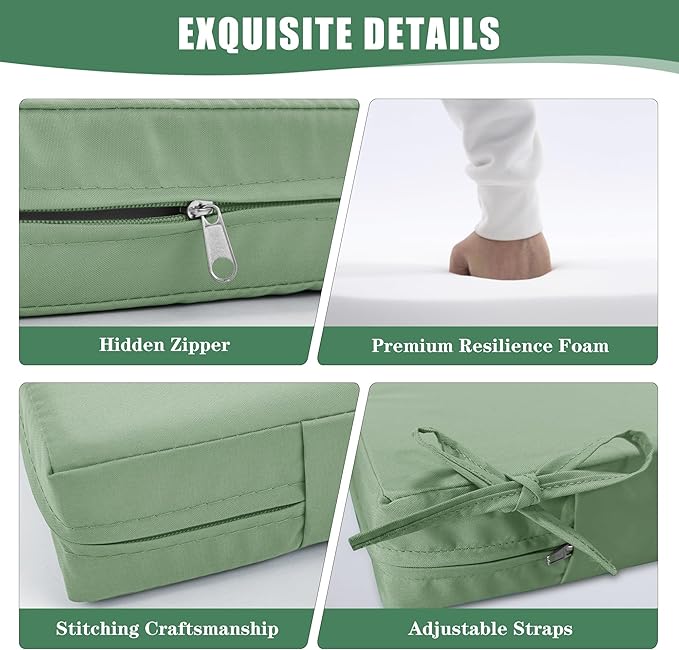 Outdoor Chair Cushions Set of 2, Waterproof Back Pillow and Seat Cushion Set for Patio Furniture, Outdoor Sofa Replacement Cushions with Removable Cover, 24 x 24 Inch, Sage Green