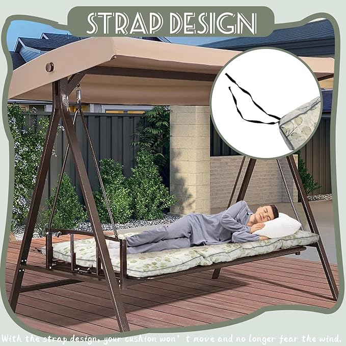 Replacement Cushions for Swing, Swing Cushions 3 Seater Replacement, Waterproof Thicken Washable Pad Cushion for Outdoor Indoor Furniture Swing Patio (White Leaves, 40x63 inch)