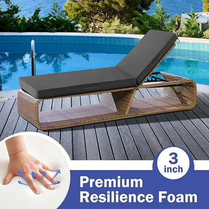 Chaise Lounge Cushions Outdoor, Waterproof Lounge Chair Cushion, 72x 21x 3 Inch Outdoor Chair Cushions with Ties, High-Density Foam Patio Lounge Chair Pads for Lawn, Pool & Beach, Dark Grey