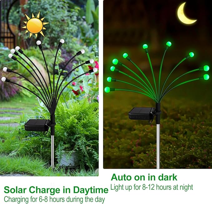Solar St Patricks Day Lights Outdoor, 6 Pack 48 LED Solar Green Firefly Lights Waterproof, Sway by Wind, Swaying Light for Yard Patio Backyard Garden Planter Flower Bed Pathway Outdoor Decoration