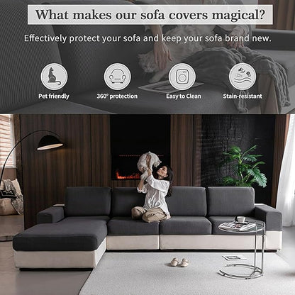 OHSIO Sectional Couch Covers, Wear Resistant Stretch Sofa Covers Washable Soft Couch Cushion Covers Anti Slip Furniture Protector Sofa Slipcovers for Pets (1 Piece Chair Cover, Dark Gray)