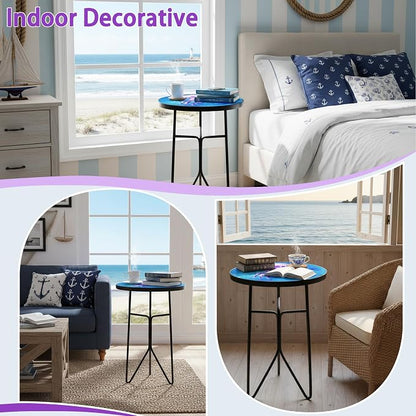 Folding Outdoor Side Tea Table,Jellyfish and Conch Small Accent Tables, Plant Tables Indoor,Garden or Living Room Decor Afternoon Tea Dinner Table, Simple Assembly Cast Iron Plant Stand