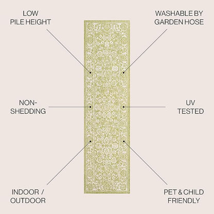 JONATHAN Y Weave Floral Indoor Outdoor Runner Rug 2X8 Green/Cream, Tela Bohemian Textured for Backyard, Patio, Porch, Easy-Cleaning, High Traffic, Pet-Friendly, Non-Shedding (SMB100D-28)