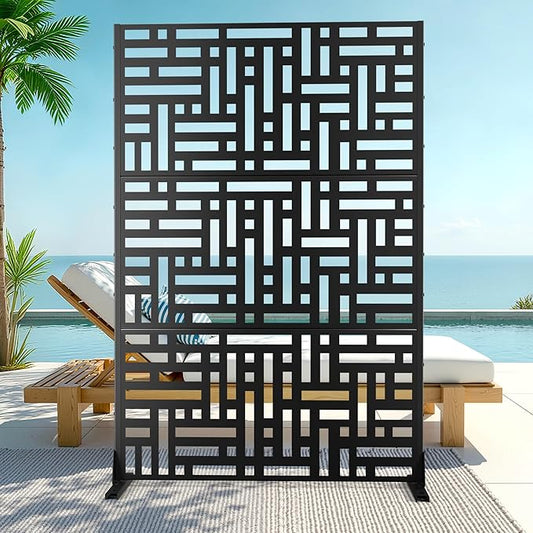 Metal Privacy Screen Outdoor Privacy Screen, Freestanding Fence Panel for Outside, 72''H×47''W, Decorative Screen Panel for Backyard/Patio/Deck