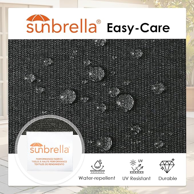 Outdoor Sunbrella Cushions for Patio Furniture Set of 2, 24"x24" Water Repellent Chair Cushions Removable Seat Bottom & Back Cushion Covers for Chair, Sofa, Couch, Spectrum Carbon