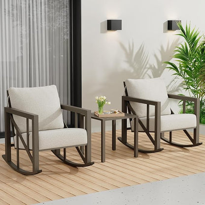 TOLEAD Outdoor Rocking Chair Set, 3 Piece Rocking Patio Furniture Set, Outdoor Patio Furniture Set with 2 Rockers and 1 Table, Patio Rocking Chair Set for Backyard, Porch, Poolside
