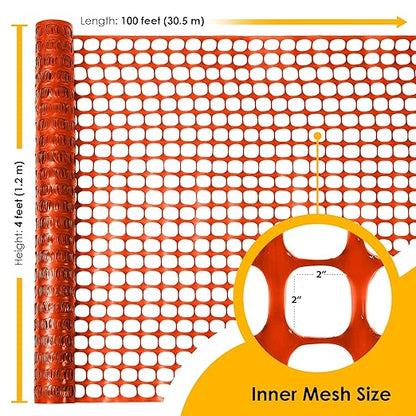 Houseables Plastic Mesh Fence, Construction Barrier Netting, Orange, 4'x100' Feet, 1 Roll, Garden Fencing, Fences Wrap, Above Ground, for Snow, Poultry, Chicken, Safety, Deer, Patio, Garden Netting